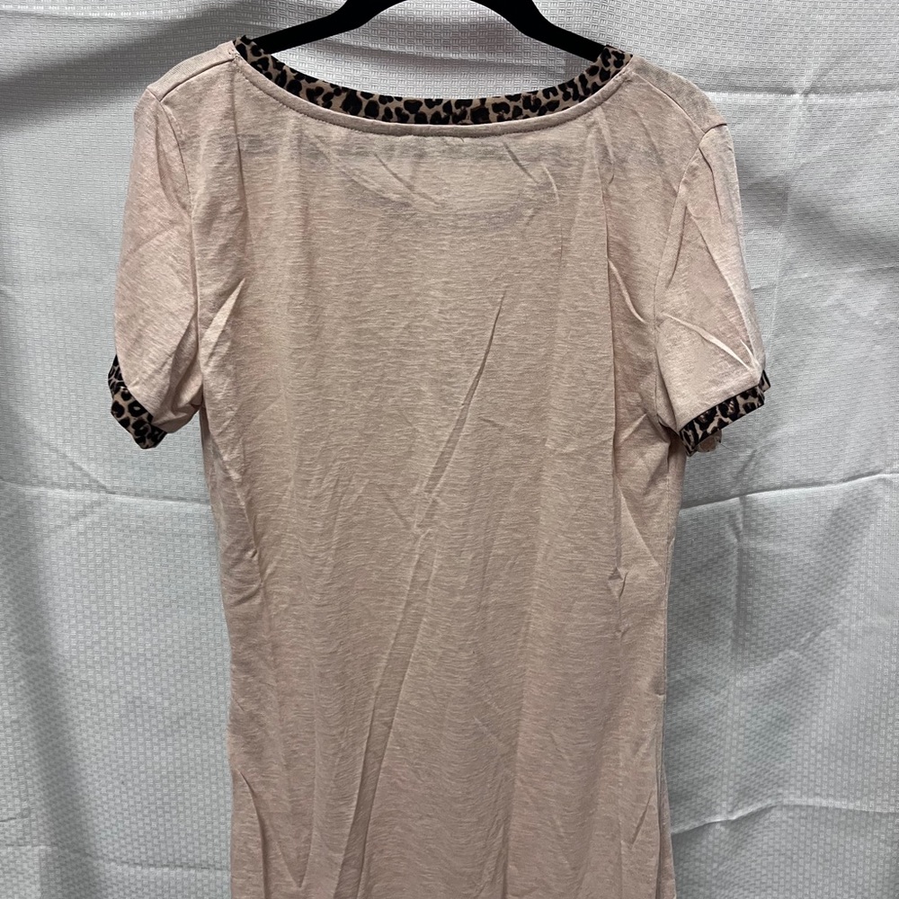 Umgee Beige dress shirt with Leopard Accents